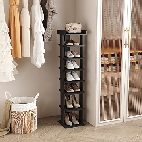 HOMEFORT 7-Tier Wood Shoe Rack, Entryway Shoe Tower,Vertical Shoe  Organizer, Wooden Shoe Storage Stand(Black)