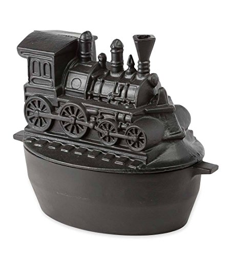 Click Here to See More Images Train Wood Stove Steamer, Solid Cast Iron, Matte Black Enamel Finish, Rust Resistant, Decorative Functional Alternative to Electric Humidifiers, 3 QT Capacity, 12 L x 7 W x 9 H