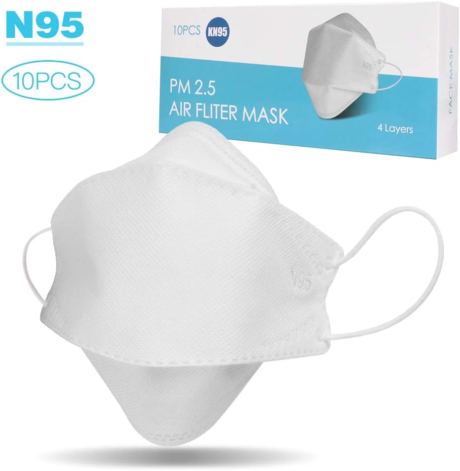 Playieer 10Pcs N95 4-Layer Dust Mask, Adjustable PM2.5 Air Filter Mask, Washable Mouth Cover Mask, Comfortable Filter Safety Sanitary Mask