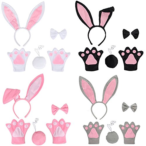 Mwfus Baby Girls Rabbit Bunny Ear Fancy Dress Cosplay Headband Bowtie Paw Gloves Tail Set