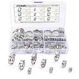 LOKMAN Stainless Steel Single Ear Hose Clamp, 80Pcs 6-23.6mm Crimp Hose Clamp Assortment Kit Ear Stepless Cinch Rings Crimp Pinch Fitting Tools (1/4 inch - 15/16 inch)