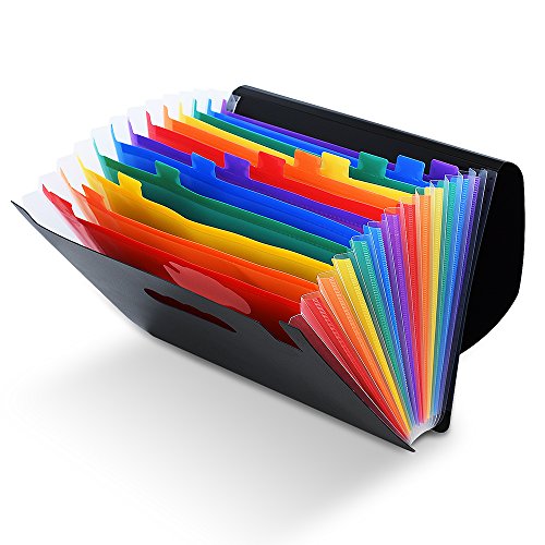 Adaone 12 Pockets Expanding File Folders, Portable Accordion A4 Expandable File Organizer, Large Capacity Multicolour Stand Plastic Business File Box (12 Pockets Multicolor)