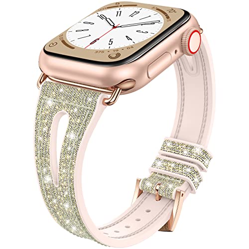 Goton Bling Silicone Band for Apple Watch Series 11/10 42mm, Series 7/8/9 41mm, Series 6/5/4/SE/SE2/SE3 40mm, Soft & Breathable Glitter Strap for Women, Stylish, Adjustable, Comfortable Fit, Sparkle
