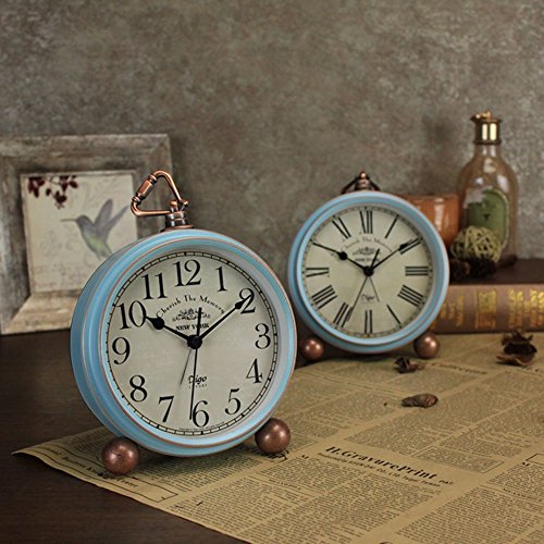 JUSTUP Table Clock, Vintage Non-Ticking Table Desk Alarm Clock Battery Operated with Quartz Movement HD Glass for Bedroom Living Room Kids (Arabic)