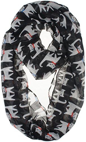 Nexxgen Fashion Infinity Scarfs for Women 50 Styles Animal Print American Flag (Cat- Black)