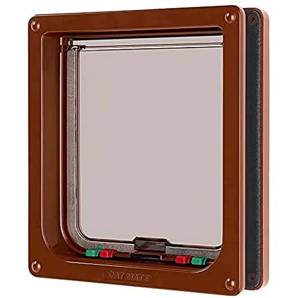 Cat Mate 4-Way-Locking Large Cat Flap (221) - Secure Lockable Door for Large Cats and Small Dogs, Easy to Install and Use, for UPVC/Metal, Wall and Wood, Brown