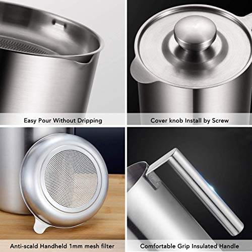Grease Strainer 1.8L ,Stainless Steel Oil Container with Removable