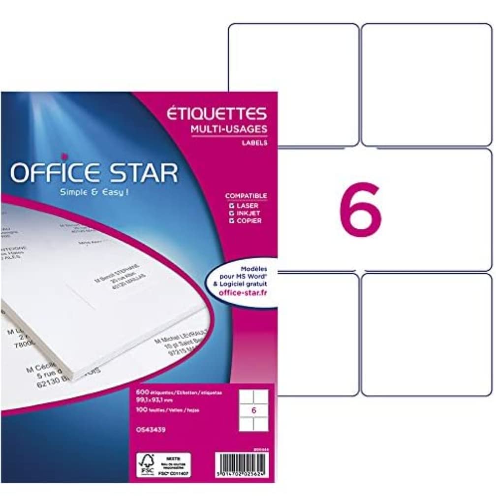 Office Star Bôite 600 Universal Labels 99 1 x 93.1 mm