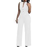BestGirl Women's Sexy Jumpsuits Floral Print V Neck Sleeveless Wide Leg Long Pants Romper
