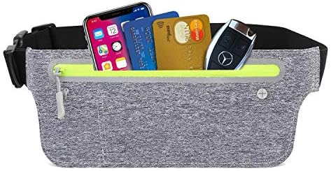 Gayisic Running Belt,Slim Phone Holder Exercise Waist Belt, Sweatproof, Waterproof,Reflective Strip Design, Adjustable Elastic Strap fitable for 25.6-55 inches Running Buddy Flip Belt (Grey)