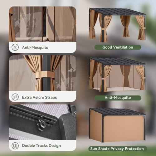 Aoxun 12'x10' Lean-to Gazebo Review: Wall-Mounted Pergola with Mosquito Net and Curtains image 21