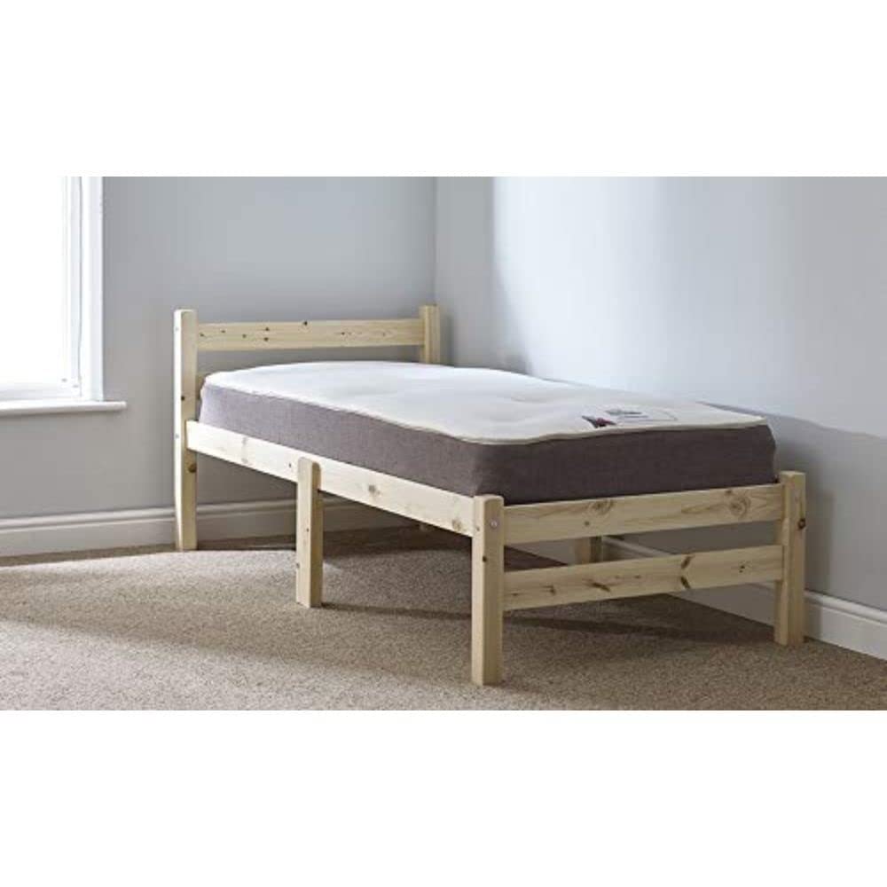 STRICTLY BEDS&BUNKS Samson Heavy Duty Pine Bed Frame including Sprung Mattress (20 cm), 3ft Single — image 1