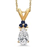 Gem Stone King 14K Yellow Gold DEF Lab Grown Diamond and Blue Sapphire Pendant Necklace for Women | 0.61 Cttw | Gemstone April Birthstone | Pear Shape 7X5MM | With 18 Inch Chain