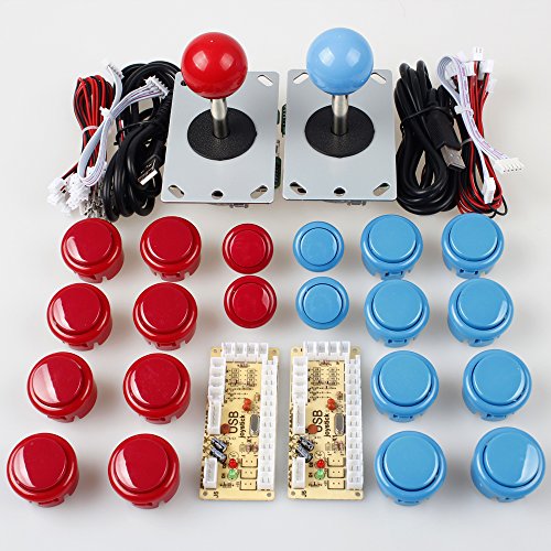 EG Starts 2 Player USB Controller To PC Game 2x 5Pin Stick + 4x 24mm Push Button + 16x 30mm Buttons For Arcade Games DIY Kits Parts Mame SNK KOF & Red / Blue