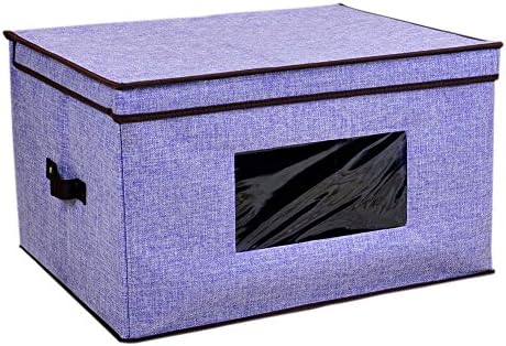 Collapsible Storage Box with Lids, Linen Storage Containers Bins Basket Clothes Toys Organizer Transparent Window (15 Inch Purple)