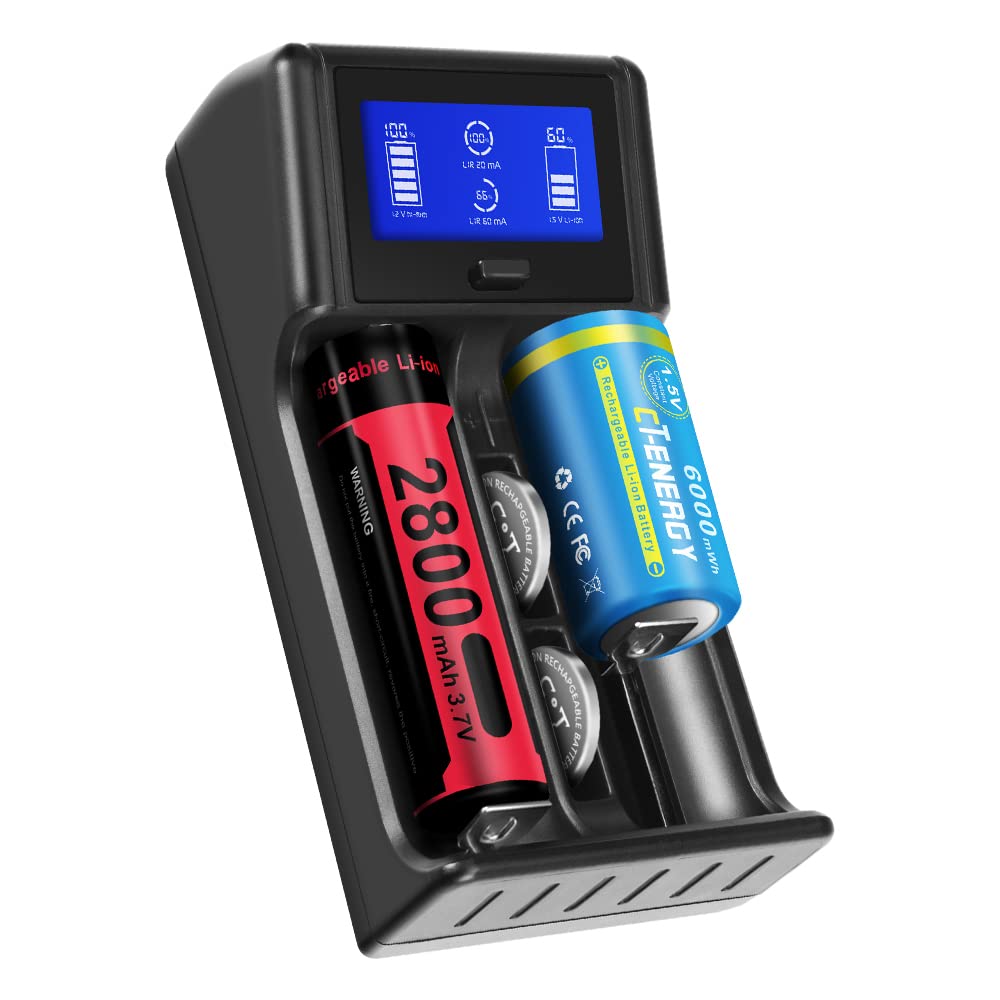 Universal Battery Charger Smart Charging All Types of Lithium Ion Batteries Flashlight Battery 18500 18350 16650 17500 10440 AA AAA C /1.5V/1.2V Coin Cell (Batteries Not Included)