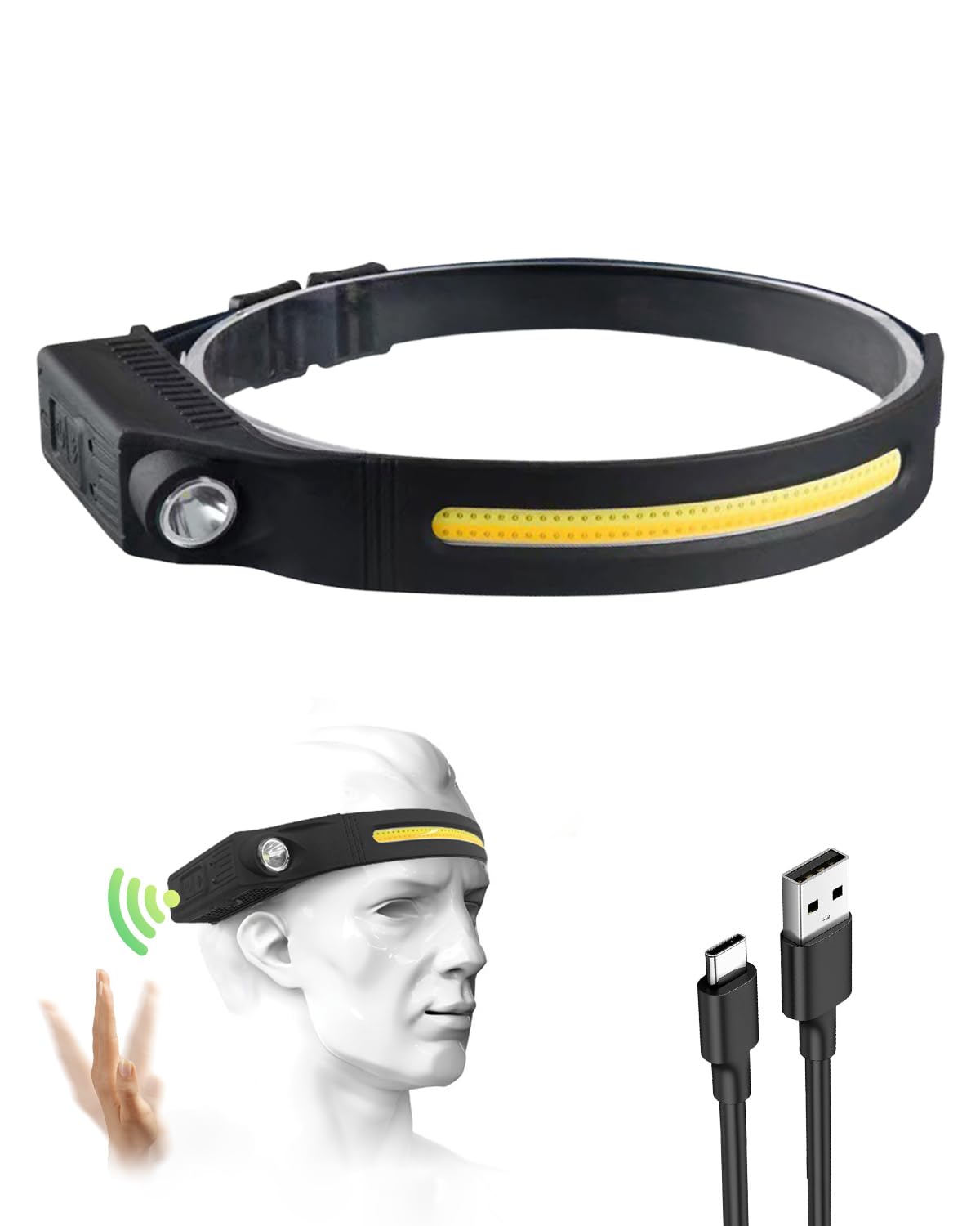 Victoper Lumilight Head Torch Rechargeable, Lumi Light LED Headband Upgrade 800 Lumens 8 Modes 270 Degree IPX4 Lumilight Head Torch with Sensor Function for Camping Running Lumi Light Led Headband
