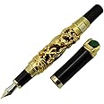 Jinhao Ancient Golden Dragon Fountain Pen Medium Nib Size Playing Pearl Green Jewelry with pen pouch