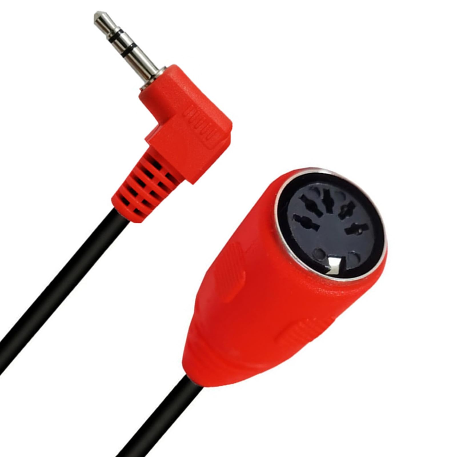 Disscool MIDI Din 5 Pin Female to 90 Degree 3.5mm 1/8'' Male TRS Stereo Jack Audio Cable, 5 Pin DIN Cable for Speaker, Amplifier, Mixe, MIDI Keyboard(0.5M/1.7FT/Red)