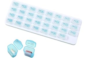 Monthly Pill Organizer with Lid - Arthritis-Friendly Easy-Open Lids 31 Removable Daily Pill Pods Date Reminder & Travel Case 