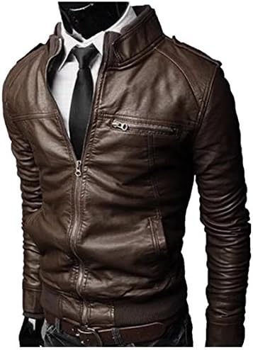 FashionLee Men's Stand Collar PU Leather Faux-Leather Jacket Coat Jacket Cool Coat Casual Jacket