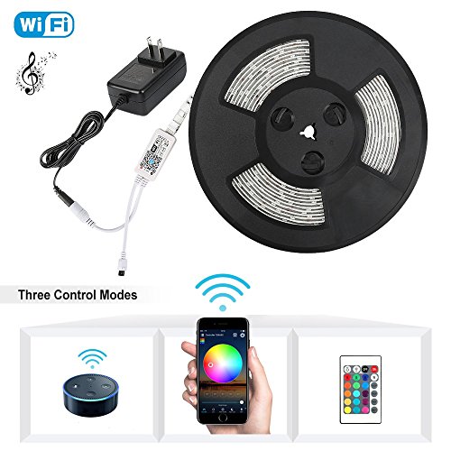 Nexlux Led Light Strip, WiFi Wireless Smart Phone Controlled Strip Light Kit 32.8ft 300leds White PCB 5050 Waterproof IP65 White PCB LED Lights,Working with Android and iOS System,Google Home