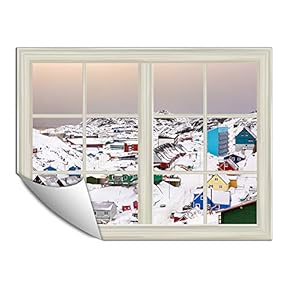 Wall Paper Small Wall Mural Snowscape Out of The Window Wall Art Removable Wall Decoration for Bedroom Living Room - 24x32 inches