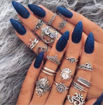 MTSZZF 16 Pcs Women's Vintage Flower Leaves Stacking Rings Boho Finger Knuckle Midi Ring Set