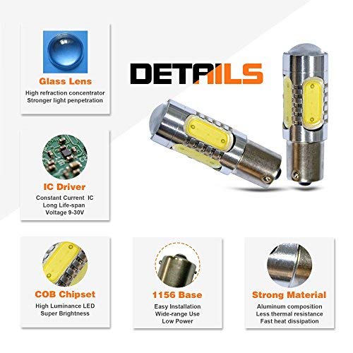 NAKOBO [2 peices] P21W Super Bright Turn Signal Light BA15S 1156 COB Car LED Bulb Tail Light Back Up Reverse Rv lights