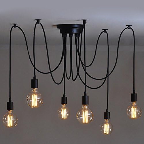 Vintage Edison Ceiling Pendant Lamp Industrial Light Fixture Adjustable Black Chandelier,1/3/5 Heads (6 Heads)