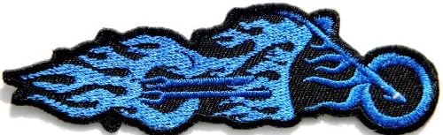 3.75" x 1.1" Motorcycles Blue Flame Fire Ghost Rider Logo Biker Jacket Back Iron on Patch Sew Iron on Embroidered Badge Custom