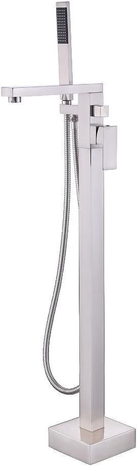 KES Brass Freestanding Tub Filler Faucet with Brass Hand Shower Head Floor Mount Brushed, L5805-2