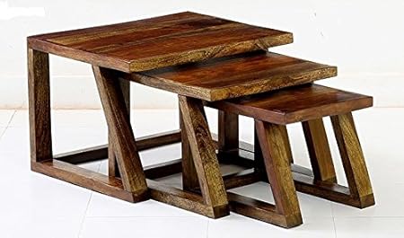 Ringabell Twees Solid Wood Nest of Table Set of 3 (Walnut Finish)