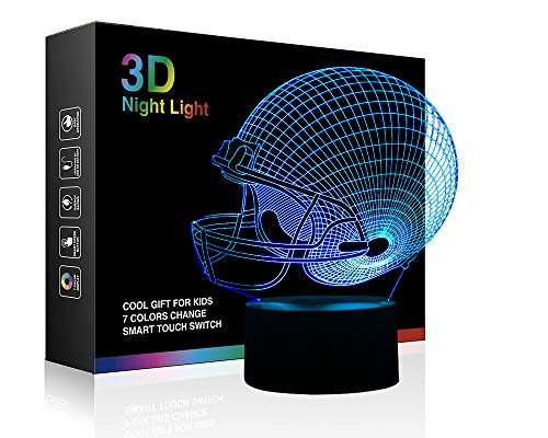 Football Helmet Night Lights for Kids 3D Lamp Wiscky 7 LED Colors Changing Touch Table Desk Lamps Decorative Lighting Pretty Cool Toys Gifts Birthday Holiday Xmas for Baby Nursery Toddler Friends