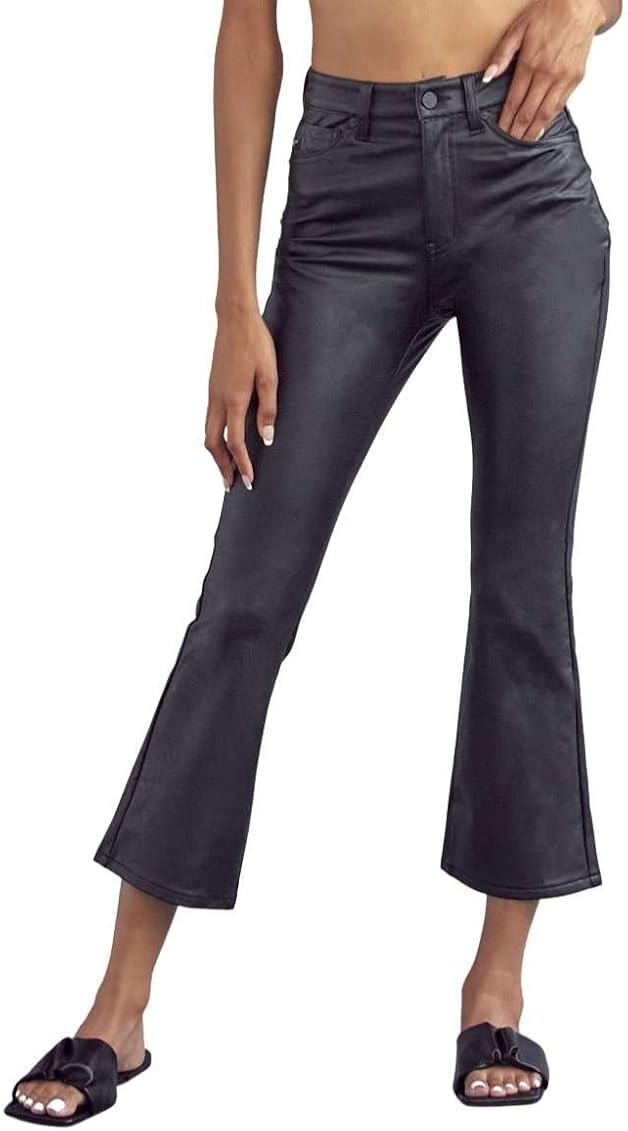 Kancan Women's PU Faux Leather Pants (Flare, 24, Black) at Amazon Women's  Clothing store