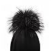 Winter Knit Hat Warm Thick Raccoon Fur Pompom Knit Skull Pure Color Fashion Cashmere Blend Slouchy Beanies for Women(Black)