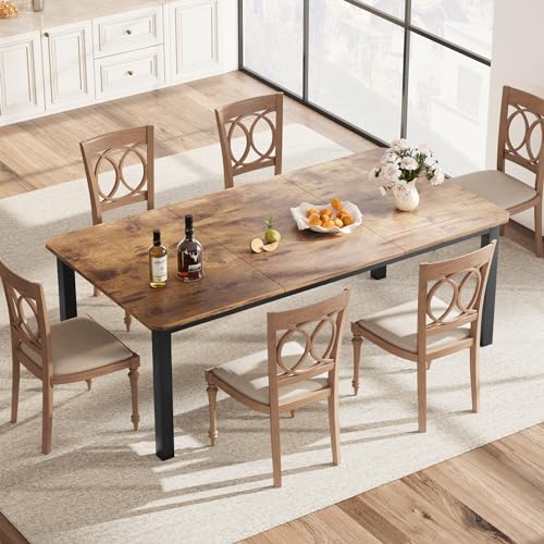 Photo 1 of 79" Large Dining Table for 6–8 People | 0.6" Thick Wooden Top | Sturdy Metal Legs | Family-Safe Rounded Corners | Spacious Long Kitchen & Living Room Table for Home Gatherings, Farmhouse Style