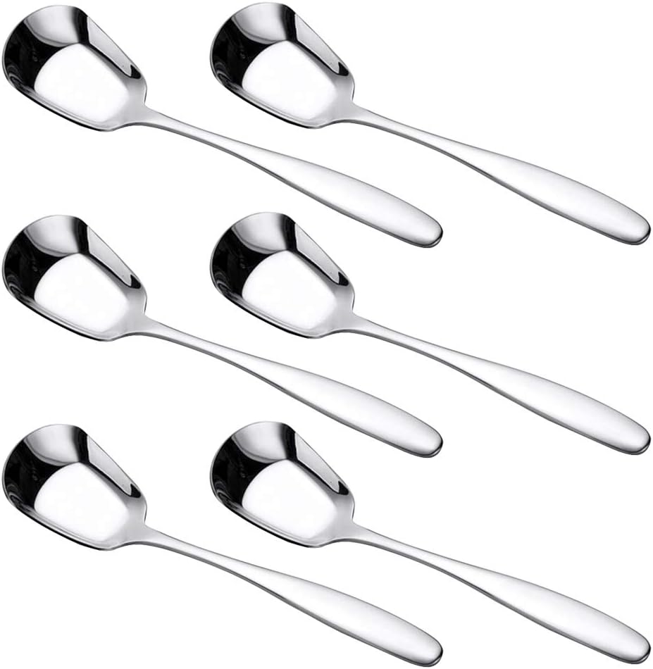 HAZOULEN Stainless Steel Spoons for Soup Ice Cream Desserts, Thick Heavy-weight Table Spoons, Set of 6