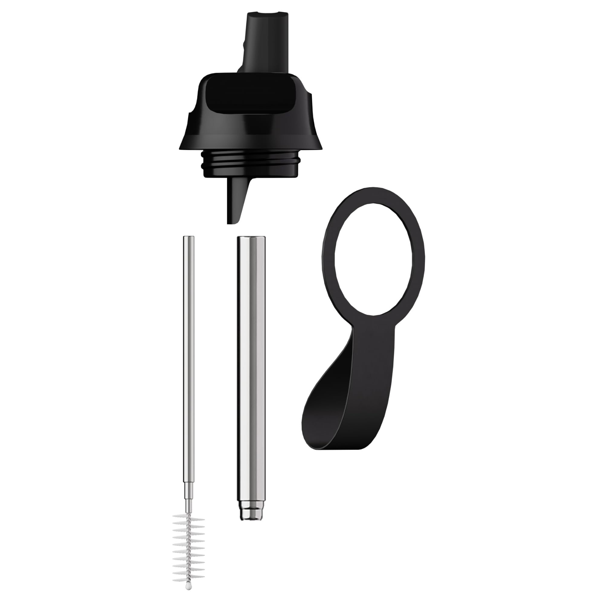 Chilly's Series 2 Sports Flip Lid with Telescopic Straw and Nylon Carry Loop - Easy Flip Lid, Straw Cleaning Brush Included - Accessory Series 2 Water Bottles - Abyss Black