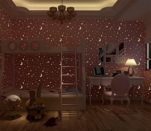 Luminous Wallpaper/stars, Moon/Girls ' bedrooms/stars empty roofs/children's room wallpaper, 0.53 * 10m, Pink WEIQI