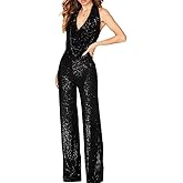 Tenabell Sparkly Sequin Jumpsuit Halter Neck Backless Sequin Overalls Glitter Pants