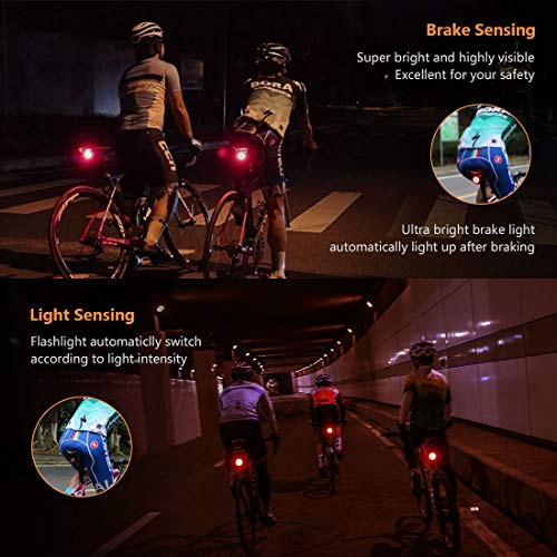 image for Padonow Smart Bike Tail Light: USB Rechargeable Ultra Bright Brake Sen