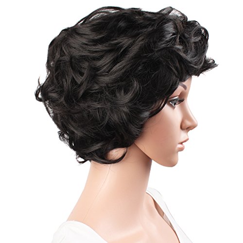 MapofBeauty 30cm/ 12 inch Elderly Curly Short Curly Fashion Wigs(Black)