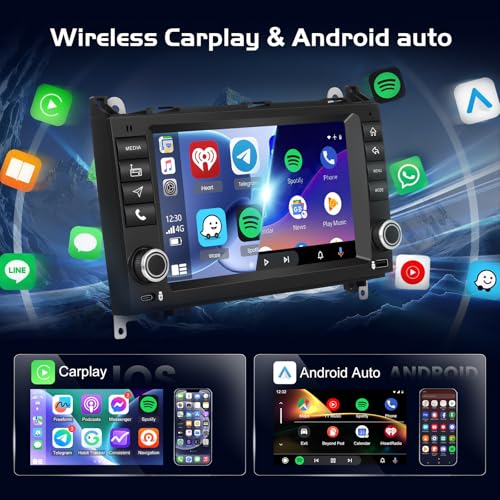 4+128GB Android Car Radio for Mercedes A/B/V Class & Sprinter W906 W169 W245 B200 Vito Viano W639 Aftermarket Radio Upgrade with CarPlay, Android Car, GPS, WiFi, Rear Camera