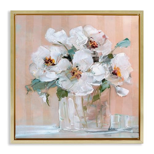 Stupell Industries White Florals on Pink Framed Floater Canvas Wall Art Design…