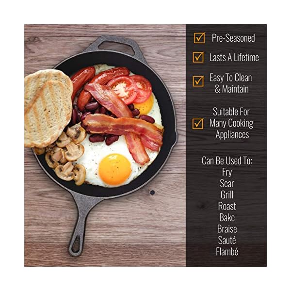 Pinnacle-Cookware-12inch-30cm-Pre-Seasoned-Large-Heavy-Duty-Cast-Iron-Round-SkilletFrying-Pan-Oven-Safe-Outdoor-Cooking-Black-Silicon-Handle-and-Red-Silicon-Scraper-Set-Included-37Kg Pinnacle Cookware - 12inch / 30cm Pre-Seasoned Large Heavy Duty Cast Iron Round Skillet/Frying Pan, Oven Safe, Outdoor…