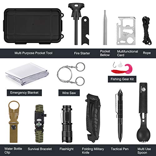13 in 1 Survival Gear Kit, Fathers Day Idea Gifts for Dad, Outdoor
