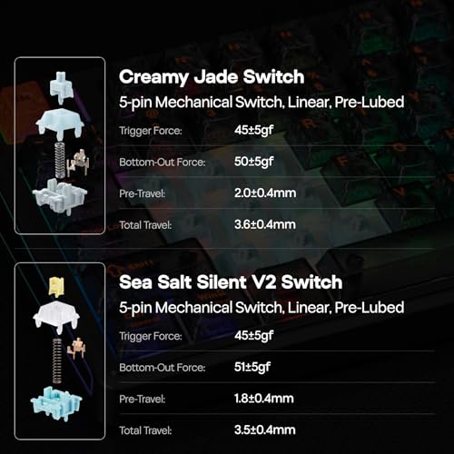 EPOMAKER TH108 V2 PRO Full Size Mechanical Keyboard with Screen&Knob, 10000mAh, BT/2.4Ghz, Mac Modifier PBT Keycap, Hot Swap, RGB, Gasket, Wireless Gaming Keyboard for Mac/PC (Black, Sea Salt Silent)