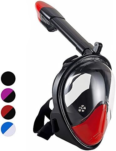 Znkeyer Newest Version Full Face Snorkel Mask 180° Panoramic Sea View Anti-fog Anti-leak Snorkeling Mask with Action Camera Mount and Soft Adjustable Head Straps For Kids and Adults (Red/Black, S/M)