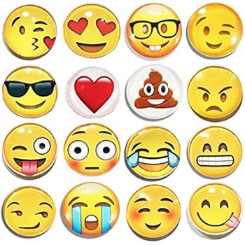 Emoji Refrigerator Magnet Party - Set of 16 Pack Round Emojies Face For Silver Fridge Office Dry Erase Board Stainless Steel Door Freezer Whiteboard Cabinet Magnetic Great Fun For Adult Girl Boy Kid